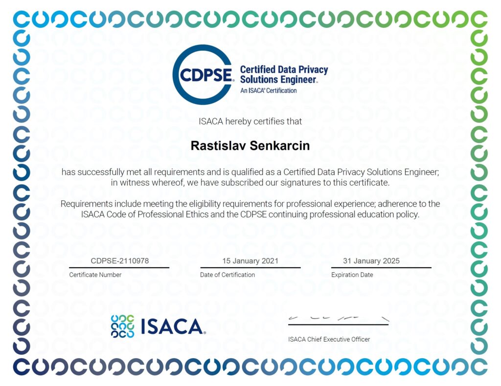 CDPSE certificate